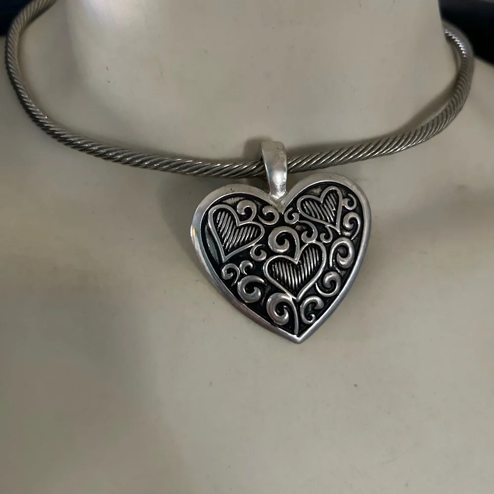 Vintage Hard Wire Heart Pendant Necklace